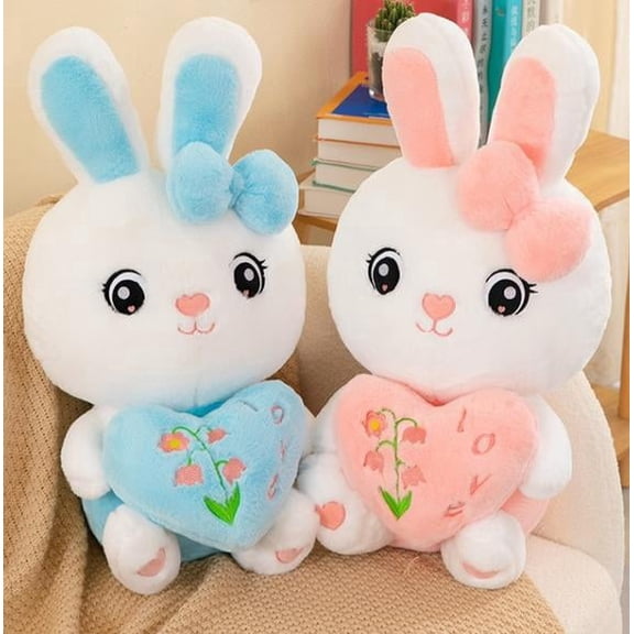 Bunny Stuffed Animal 13.8-Inch Soft Rabbit Plush Toy with Heart Huggable Bunny Plush for All Ages Easter Décor Birthdays Gifts