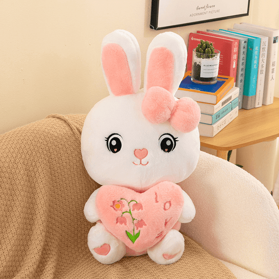 Bunny Stuffed Animal 13.8-Inch Soft Rabbit Plush Toy with Heart Huggable Bunny Plush for All Ages Easter Décor Birthdays Gifts
