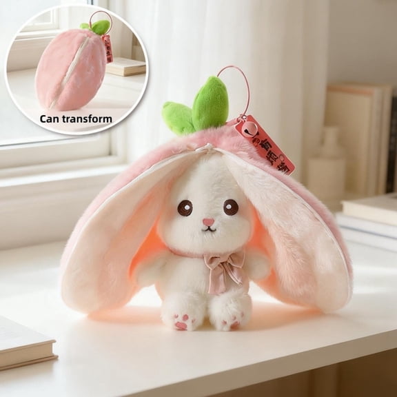 Bunny Stuffed Animal 5.1'' Reversible Cuddle Strawberry Rabbit Transformed Zipper Plush Pendant Doll