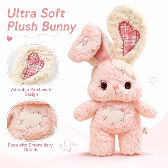 Bunny Stuffed Animal Cute Stuffed Animal Ultra Soft Patchwork Rabbit Plush Toy PP Cotton Filled Long Ear Bunny Stuffed Doll Sensory Comfort Toy For Birthday Christmas Holiday Kids Gift E