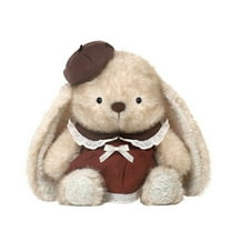 Bunny Stuffed Animal Huggable Fluffy Rabbit Plush Toy, 13.7-Inch Dressed Bunny with Floppy Ears in Khaki Vintage Design, Huggable Rabbit Plush Easter Gifts & Christmas Gift, Home & Festive Decor