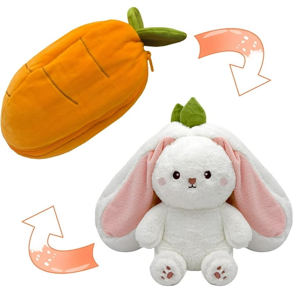 Bunny Stuffed Animal,Strawberry Reversible Cuddle Bunny Plush Doll with Zipper Cute Soft Rabbit Toys Pillow for Kids and Adults Easter Bunnies Plushies Gifts (Strawberry,9.84 inches)