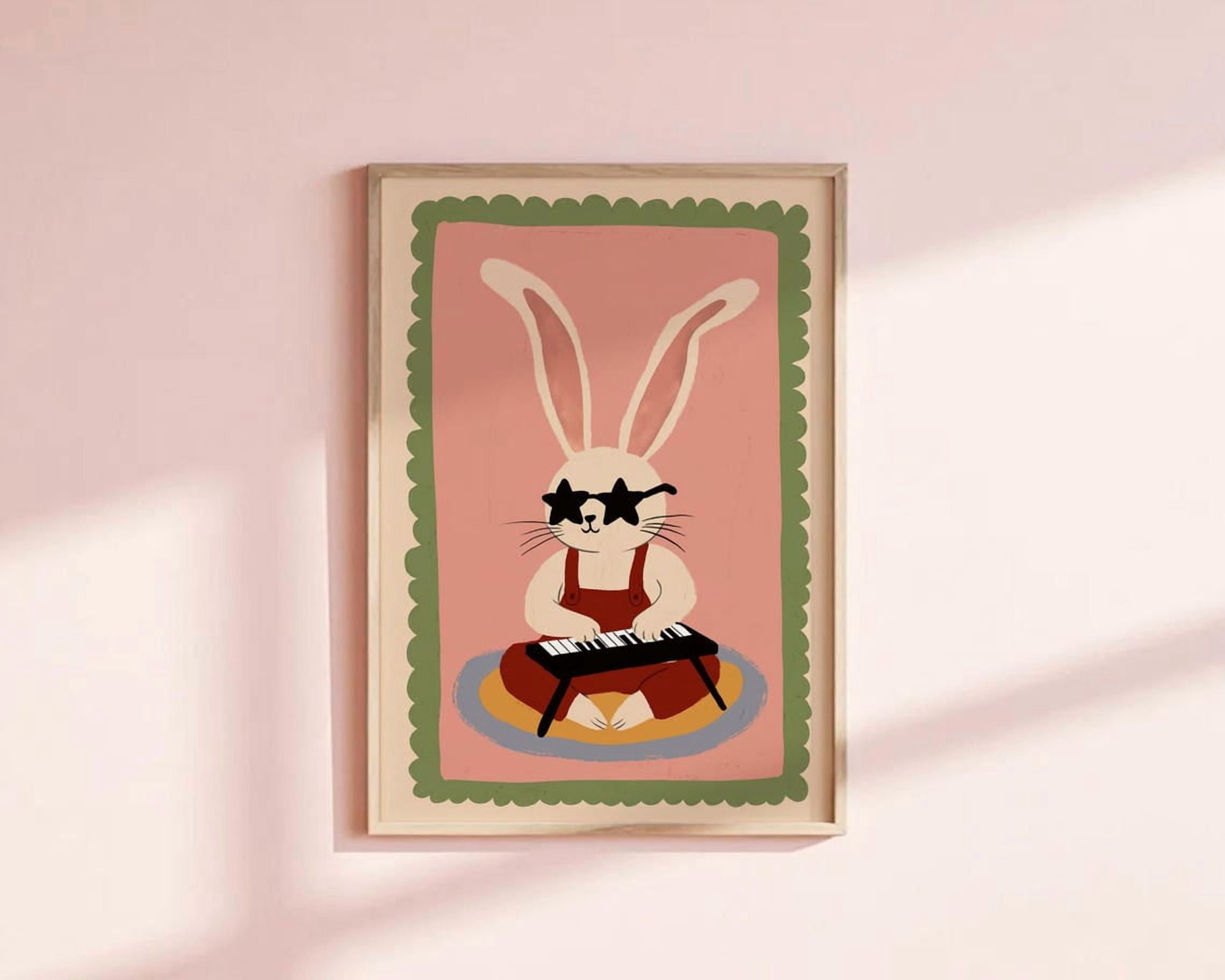 Synth Mints Bunny Synth Keyboard Wall Art, Retro Music Animal Nursery Decor ...