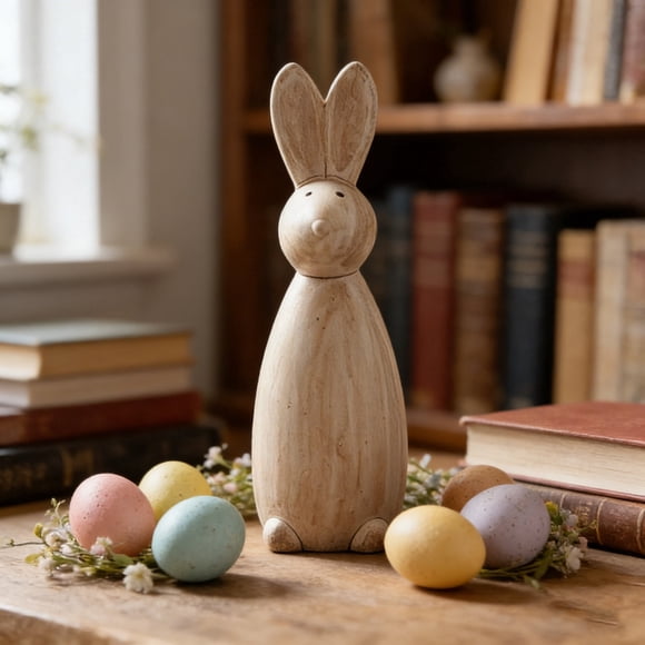 Bunny Tabletop Decor, Wood Rabbit Ornaments for Easter & Spring Centerpieces, Tiered Tray, Mantel. Farmhouse Birthday, Home Office Gift.