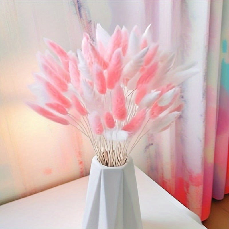 Bunny Tail Pampas Grass Dried Flowers for Vase Boho Flowers Dried Wedding Decor Dry Flowers for Vase Wedding Decorations Supplies - Valentine's Day Decoration(White 50PCS+Pink 50PCS)