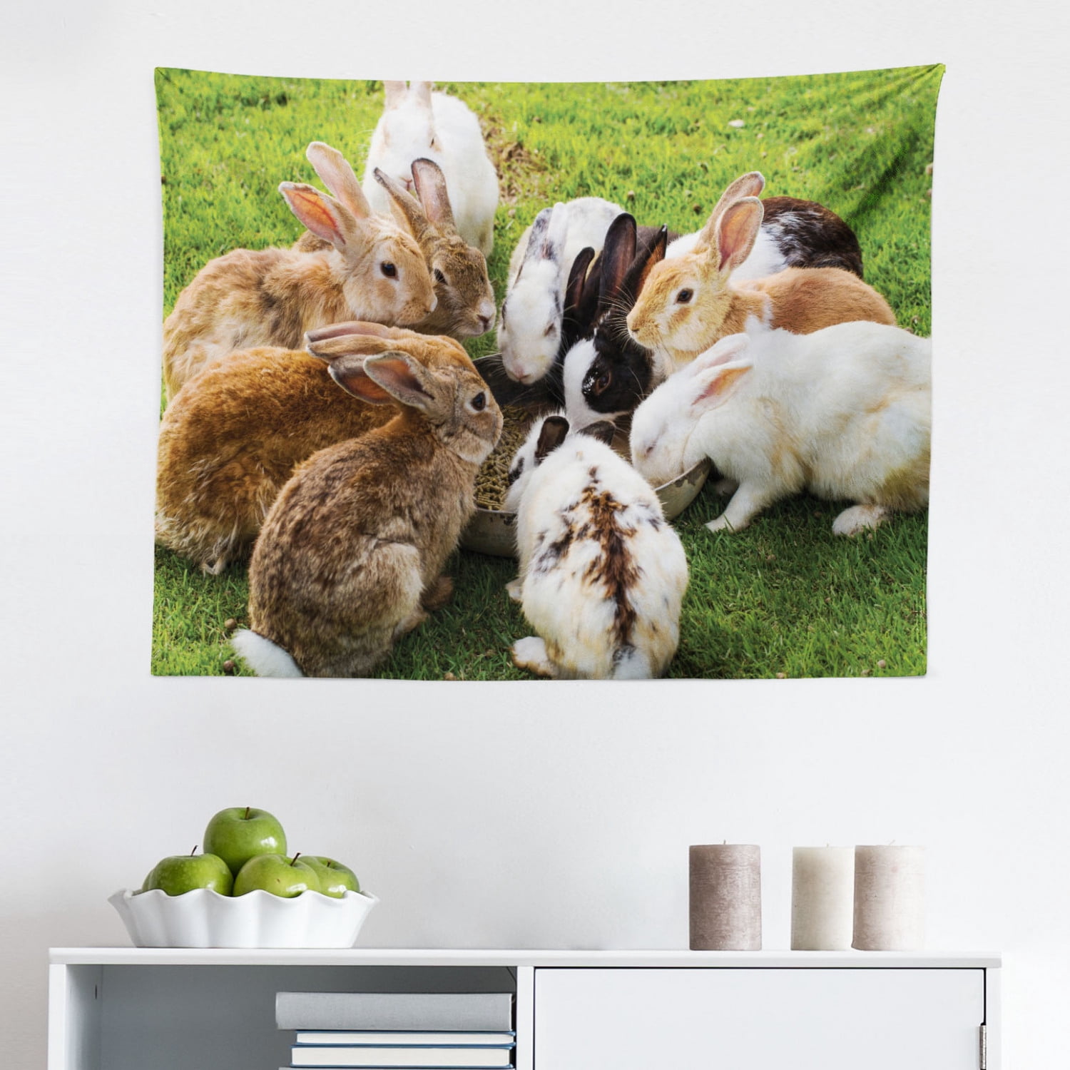Bunny Tapestry, Cartoon Illustration of a Rabbit Staring at The Moon ...