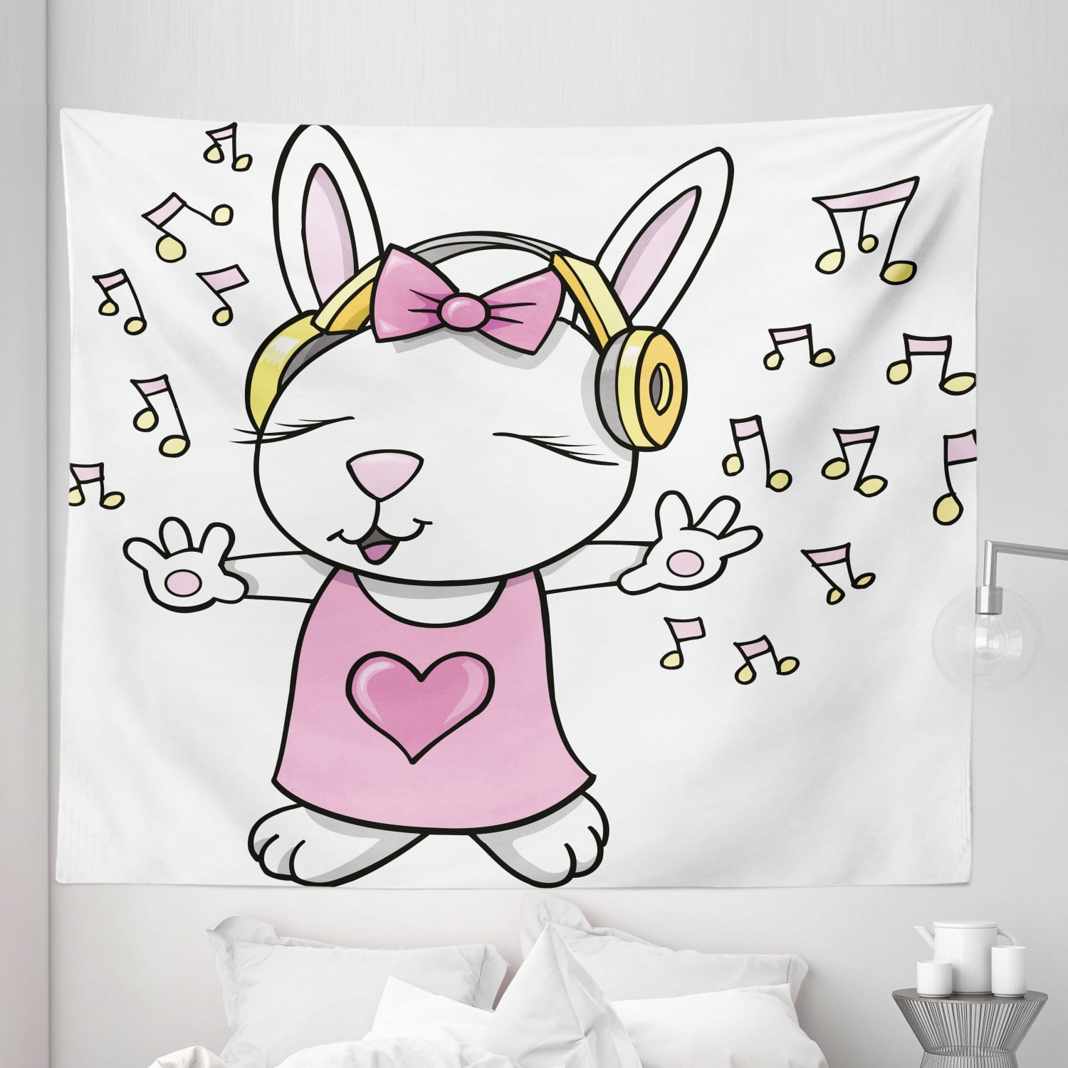 Bunny Tapestry, Rock Star Rabbit Animal Speakers Music Notes Girls ...