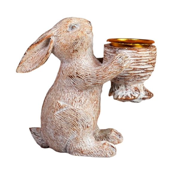 Bunny Tealight Candle Holder, Easter Rabbit Decorations, Vintage Rustic Candlestick Pedestal, Centerpieces Decor for Fireplace Mantle Dining Table（B)