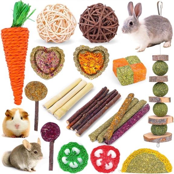  Bunny Teys for Rabbits Hamster/Guinea Pig Toys Natural Timothy Hay Sticks chew Treats and Balls for Rabbit, Bunny, chinehila, Guirea Pig, Hamster, Rabbit Teeth Care