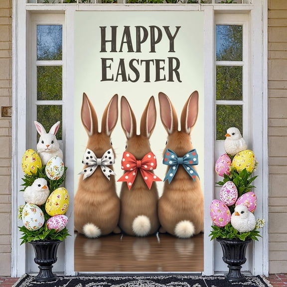 Bunny Theme Easter Banner Colorful Bows Bunny Backdrop Polka Dot Pattern Cute Design Happy Easter Background for Easter Party Spring Celebration Photo Backdrop