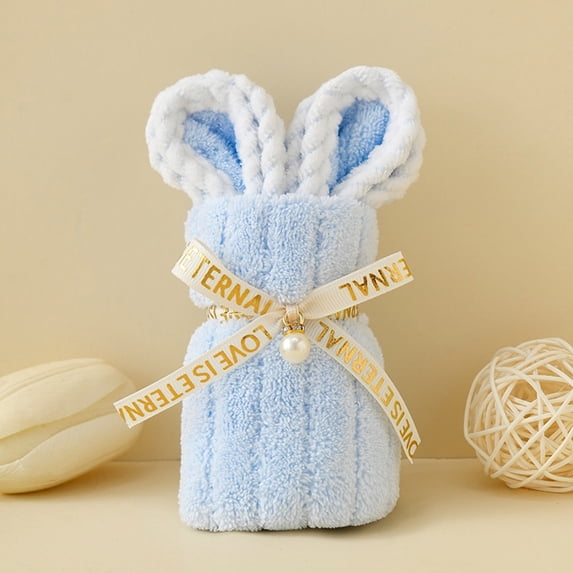 Bunny Themed Handheld Gift, Soft Towel Set, Cute Animal Designed Towel, Portable Hand Towel, Adorable Towel Gift, Lightweight Face Towel for Daily Use & Gifting Occasions, 2.75*6.1in, Sky Blue