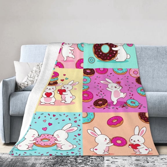 Bunny Throw Blanket, Adorable Rabbit Print, Soft Flannel Home Decor Accent, Cozy Blanket for Bedroom, Chair, Sofa and Couch 50x40