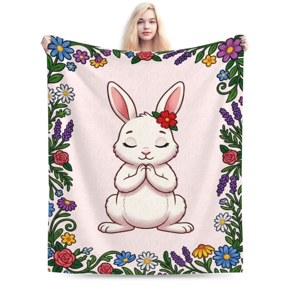Bunny Throw Blanket, Cute Bunny Pattern Soft Warm Cozy Throw for Women Adults, Flannel Blanket Decor for Couch Sofa Bed Room 50x40