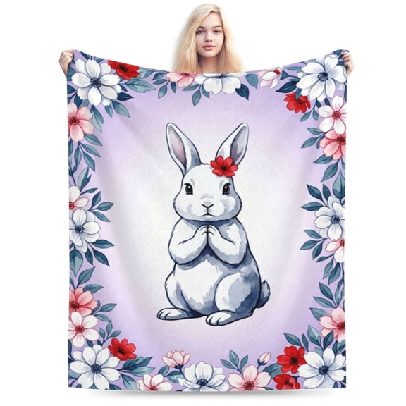 Bunny Throw Blanket, Cute Bunny Pattern Soft Warm Cozy Throw for Women Adults, Flannel Blanket Decor for Couch Sofa Bed Room 50x40