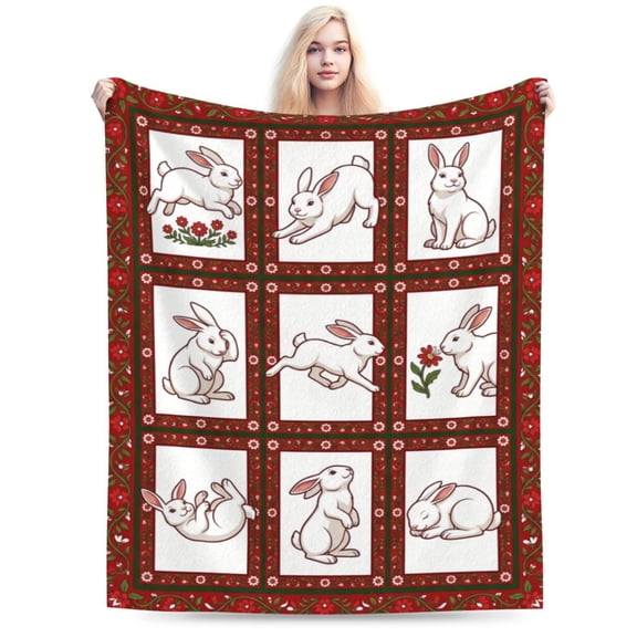 Bunny Throw Blanket Cute Bunny Super Soft Flannel Fluffy Plush Warm Present Idea Sofa Bed 50x40