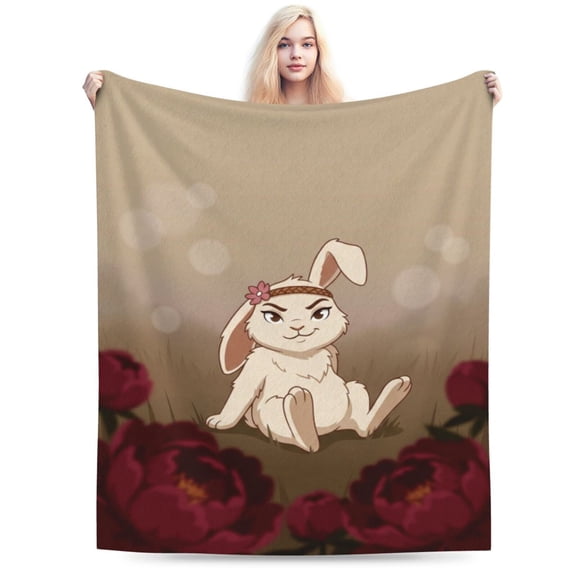 Bunny Throw Blanket Cute Bunny Super Soft Flannel Fluffy Plush Warm Present Idea Sofa Bed 50x40