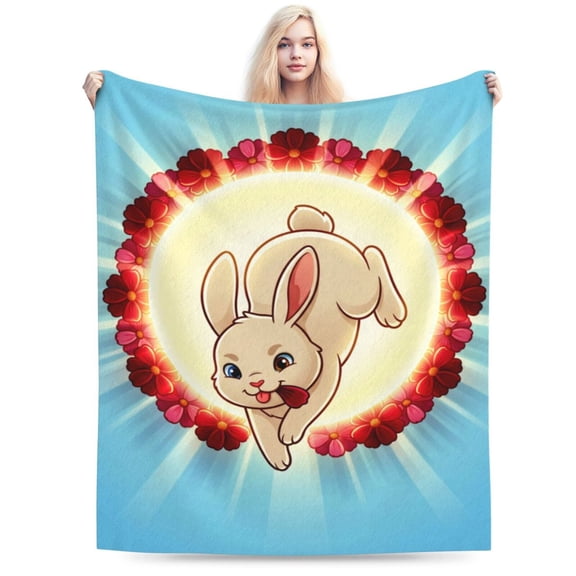Bunny Throw Blanket Cute Bunny Super Soft Flannel Fluffy Plush Warm Present Idea Sofa Bed 50x40