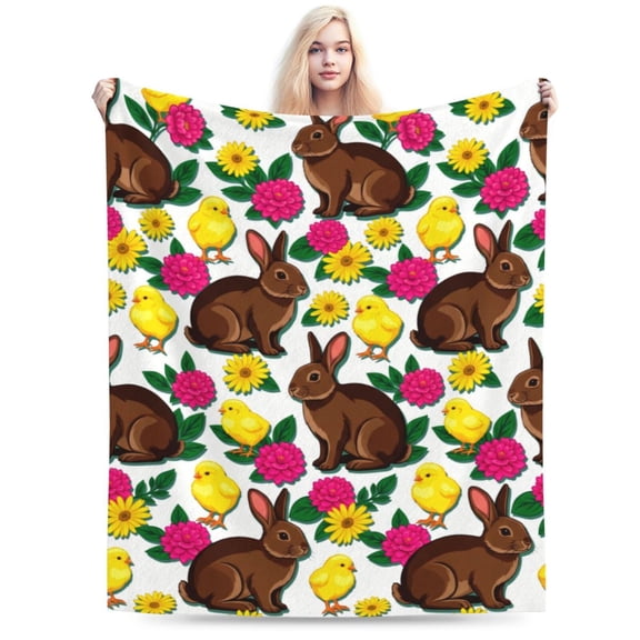 Bunny Throw Blanket, Easter Bunny Floral Blanket,Soft Warm Flannel Throw for Spring Home Decor, Sofa Bed Chair 50x40
