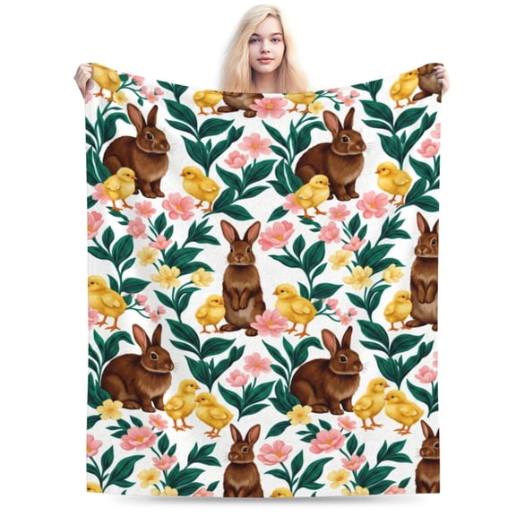Bunny Throw Blanket, Easter Bunny Floral Blanket,Soft Warm Flannel Throw for Spring Home Decor, Sofa Bed Chair 50x40