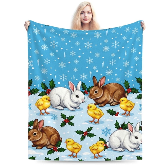 Bunny Throw Blanket Easter Bunny Floral Rabbit Flower Spring Home Super Soft Flannel Fluffy Plush Warm Sofa Bed Decor 50x40