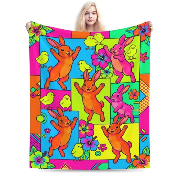 Bunny Throw Blanket Easter Bunny Floral Rabbit Flower Spring Home Super Soft Flannel Fluffy Plush Warm Sofa Bed Decor 50x40