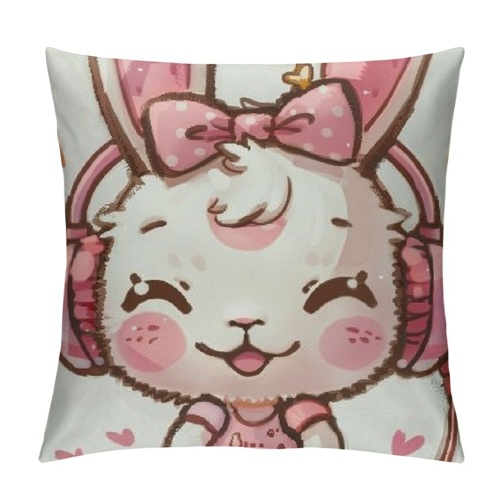 Bunny Throw Pillow Cushion Cover, Rock Star Rabbit Bunny with s Girls