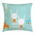 thumbnail image 1 of Bunny Throw Pillow Cushion Cover, Traffic Rules Theme Boy and Girl Rabbits Crossing the Road Educational Kids Cartoon, Decorative Square Accent Pillow Case, 20" X 20", Multicolor, by Ambesonne, 1 of 2