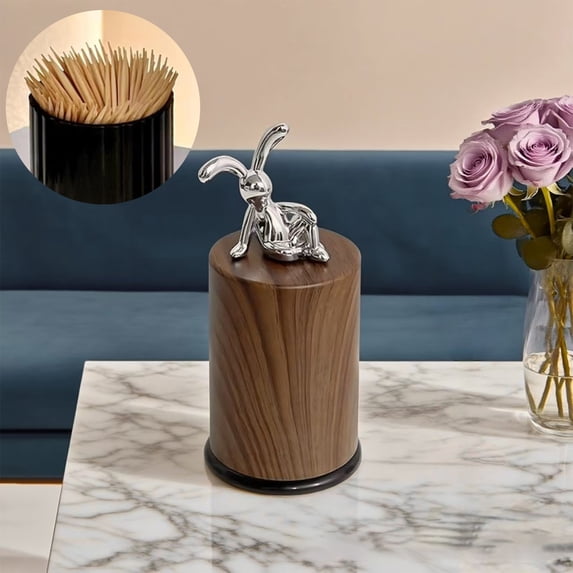Bunny Toothpick Holder, Imitation Wood Grain Toothpick Dispenser, Funny Desktop Decor for Kitchen Home Office Restaurant(B)