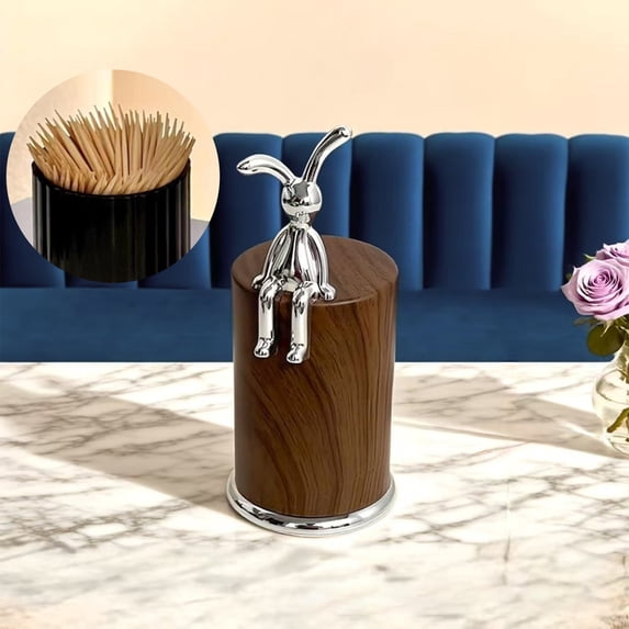 Bunny Toothpick Holder, Imitation Wood Grain Toothpick Dispenser, Funny Desktop Decor for Kitchen Home Office Restaurant(C)