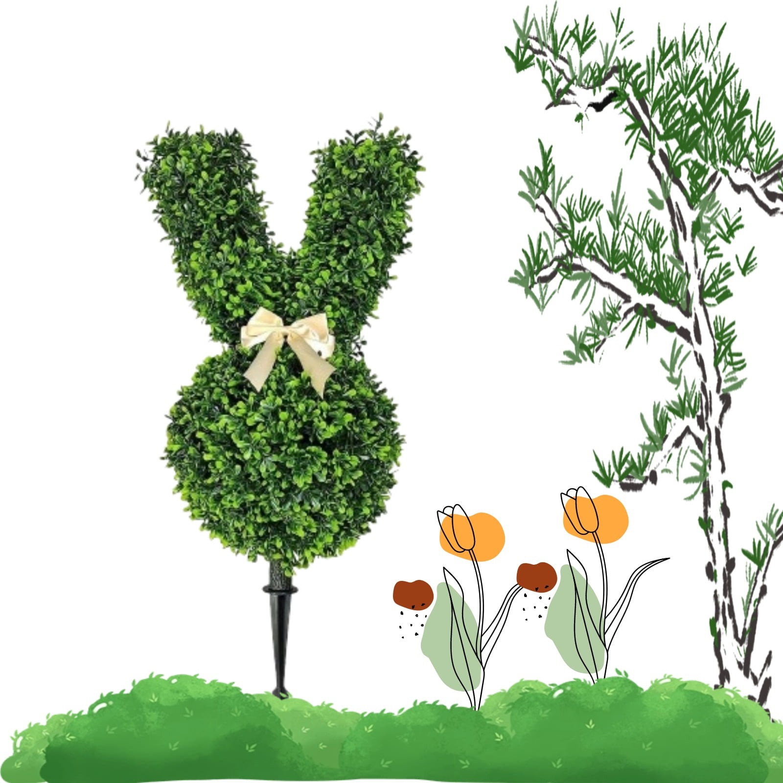 Bunny Topiary, 28inch Green Artificial Bunny-Shaped Topiary Tree Pot ...