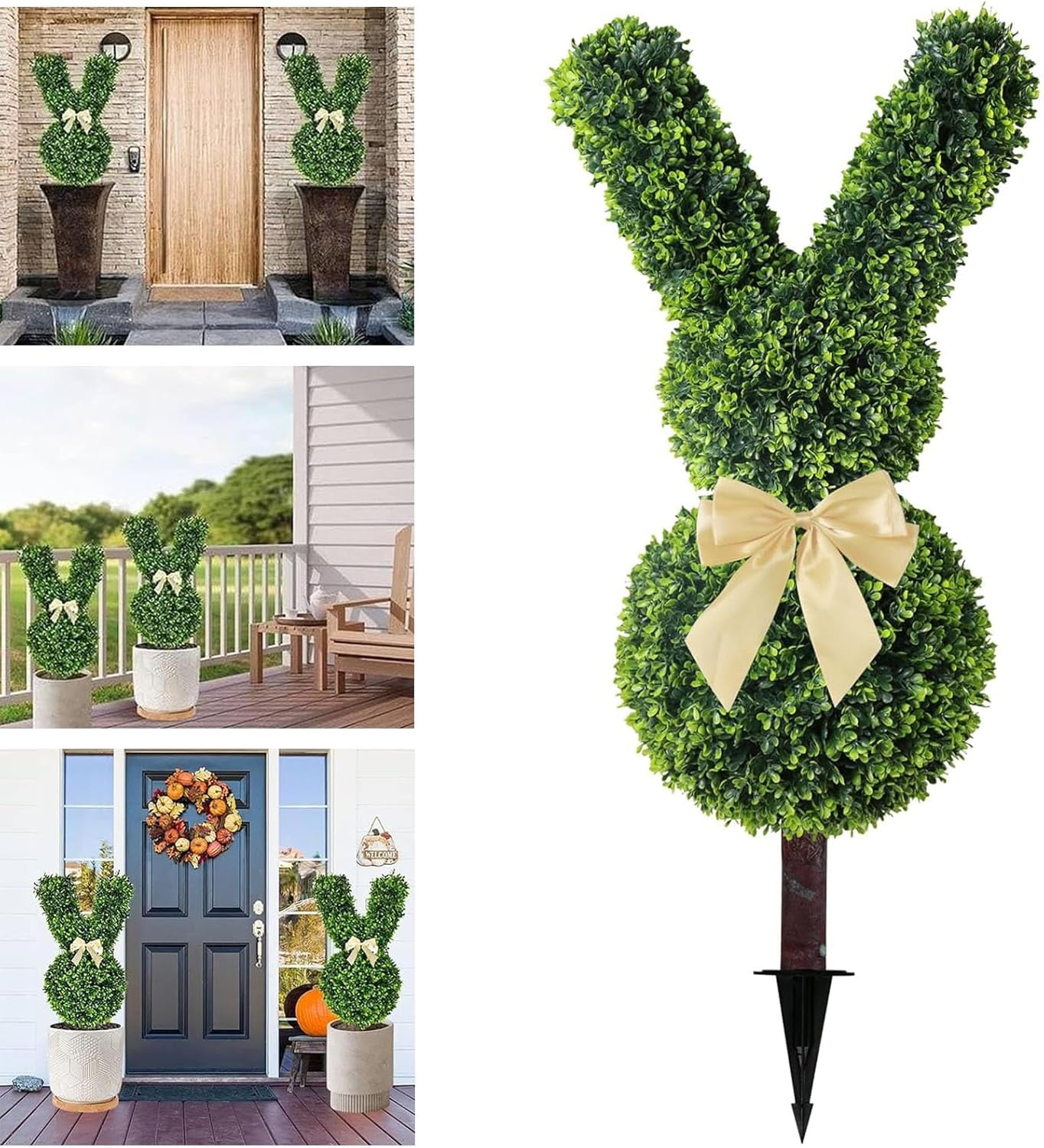 Bunny Topiary, Green Artificial Bunny-Shaped Topiary Tree Pot Fake ...