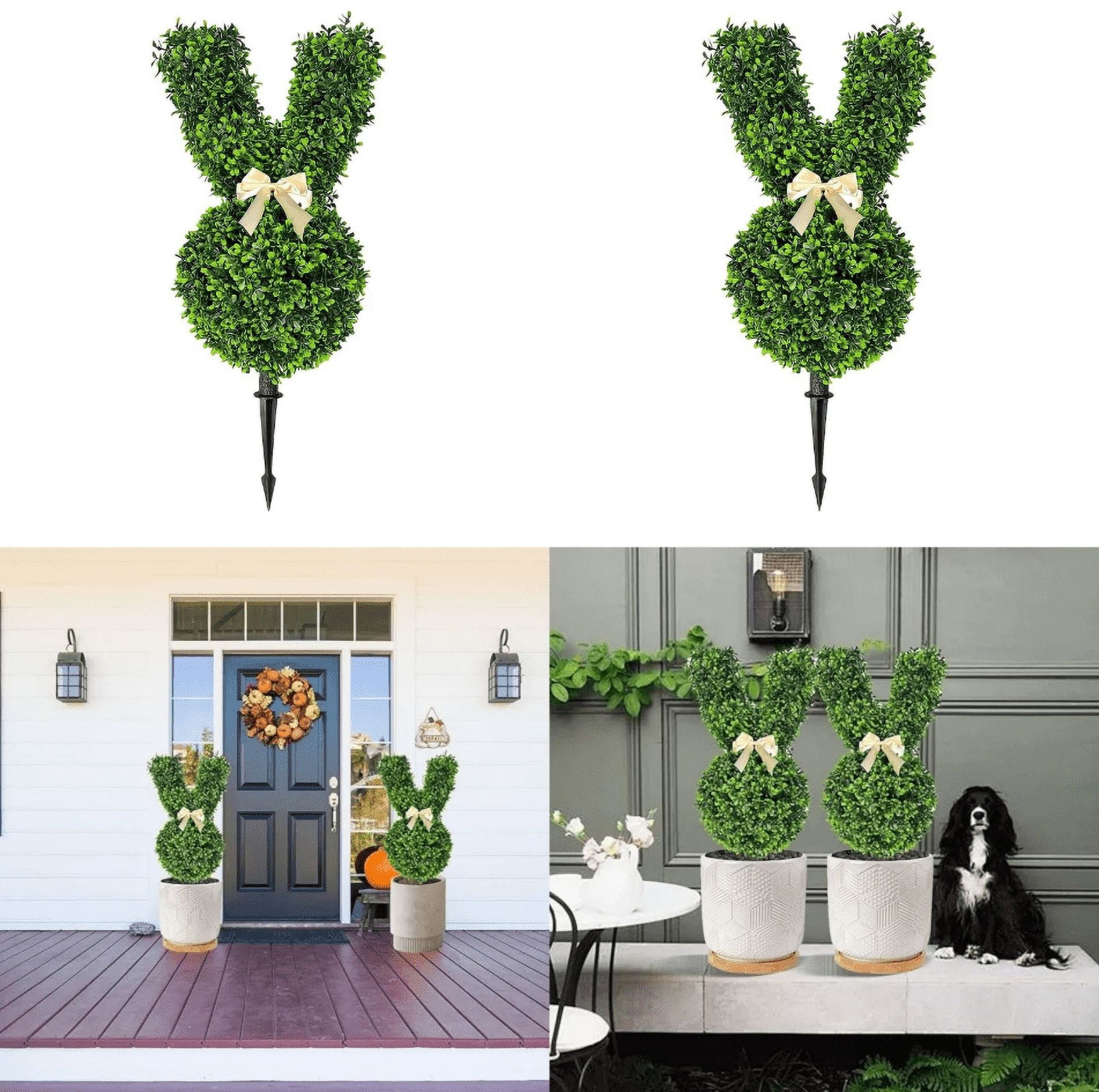 Bunny Topiary, Green Artificial Bunny-Shaped Topiary Tree Pot Fake ...
