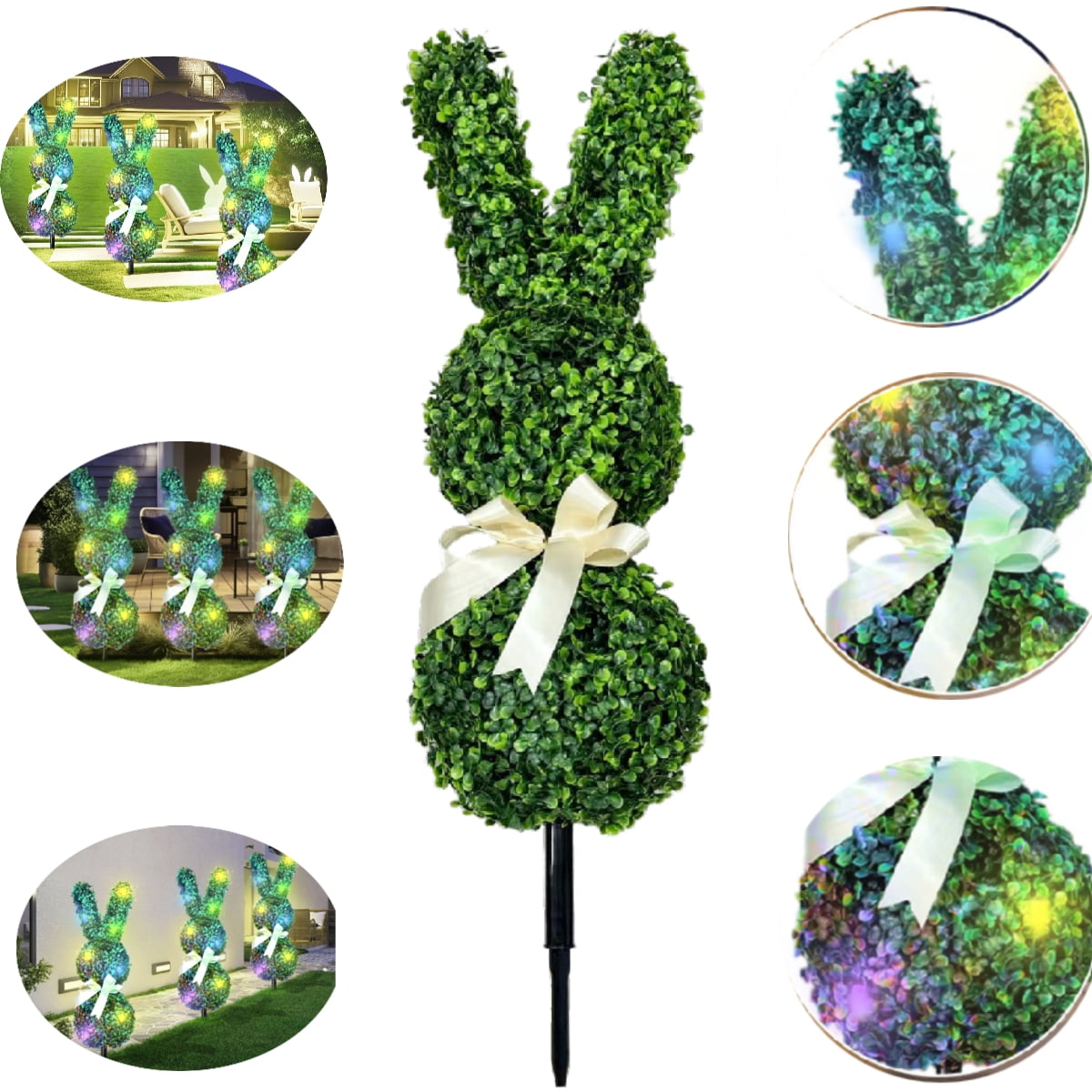 Bunny Topiary with LED Lights, Green Artificial Bunny-Shaped Topiary ...
