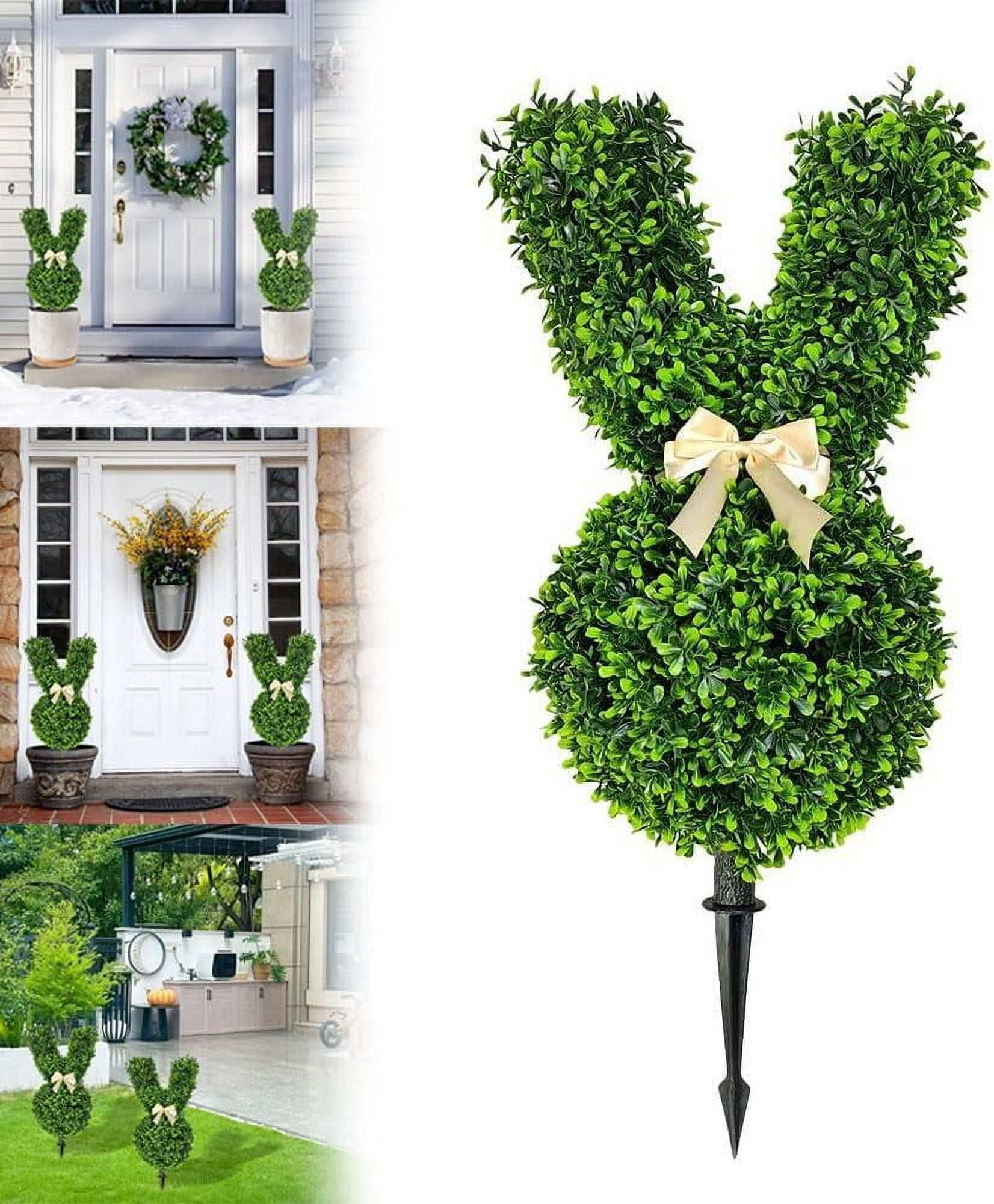 31.5 Inch Artificial Bunny Topiary Tree – Removable Ears Easter Decor For Indoor/Outdoor Use