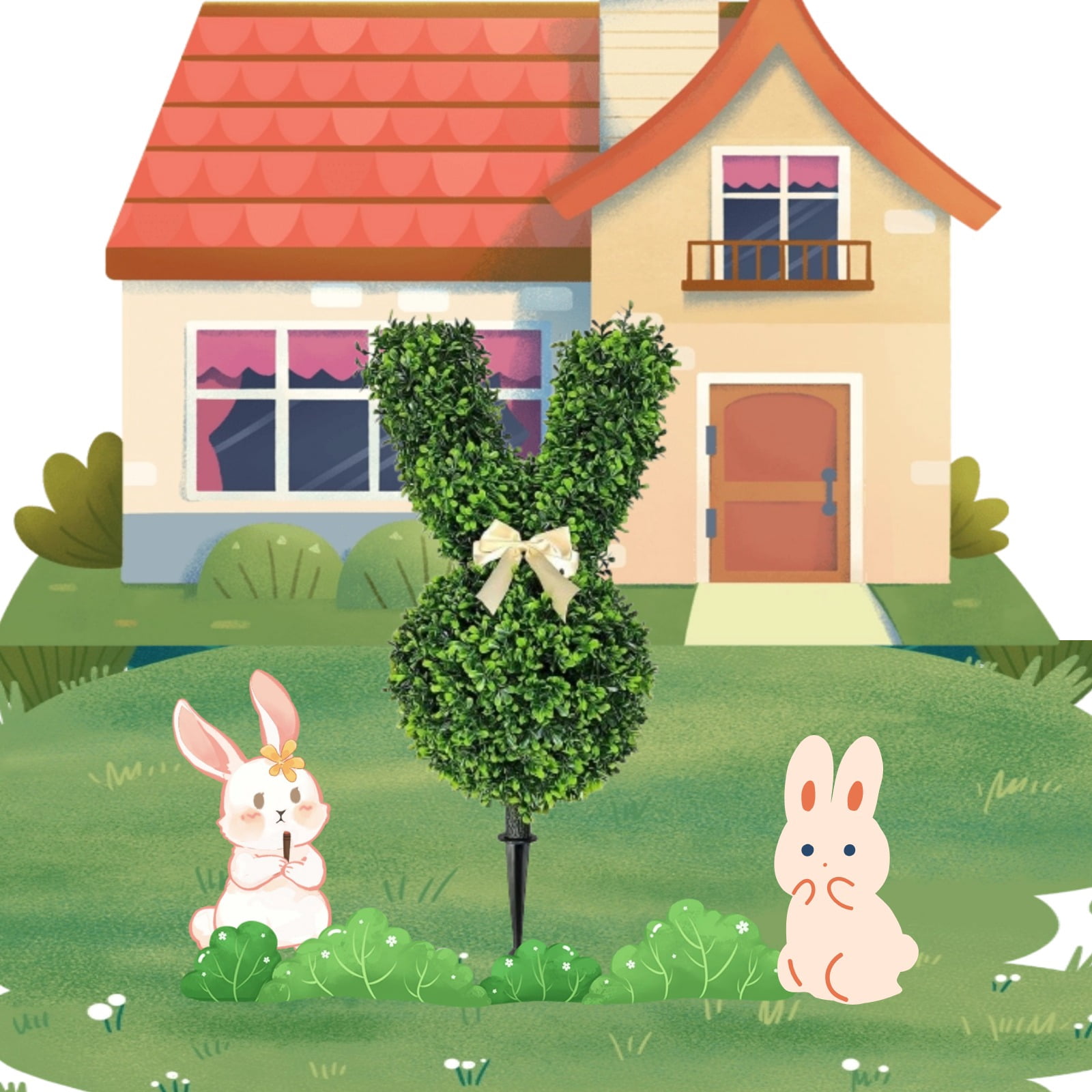 Bunny Topiary Outdoor, 28Inch Green Artificial Bunny-Shaped Topiary ...