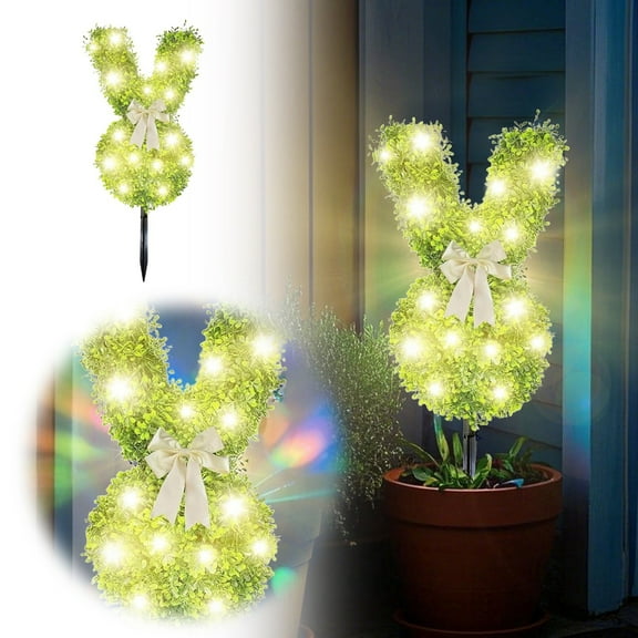 Bunny Topiary Outdoor,Rabbit Shaped Topiary Trees with Ground Spike,Artificial Bunny-Shaped Topiary Tree Pot Easter , Boxwood Bush Indoor & Outdoor Decor
