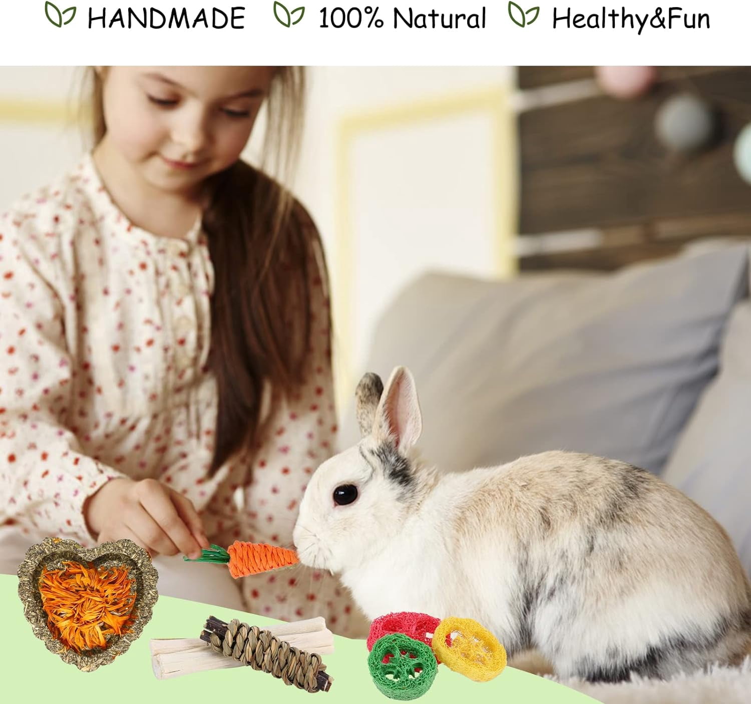 Bunny Toys, 21PCS Rabbit Chew Toys for Teeth, Guinea Pig Natural Treats, Timothy Hay Sticks for Chinchillas Hamsters Rats, Small Animals Teeth Grinding