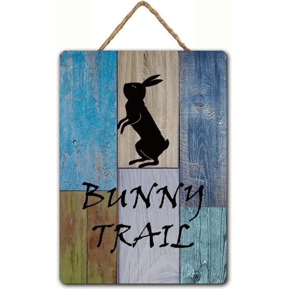 Bunny Trail Wooden Hanging Wall Sign 12 x 8 Inch - Easter & Garden ...