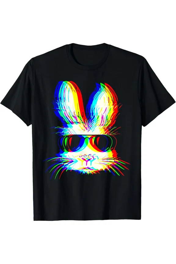 Bunny Trippy Vaporwave Spring Techno Rave EDM Music Party Graphic Unisex T-Shirt, up to Size 5XL
