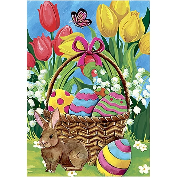 Bunny Tulip 12.5 x 18 Inch Decorative Spring Easter Cute Rabbit Flower Garden Flag