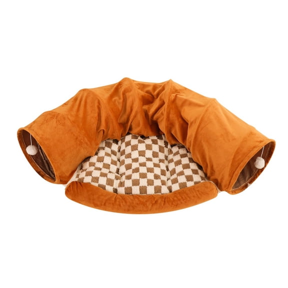 Bunny Tunnel Bed, 2-in-1 Collapsible Tunnel Tubes Toys with Removable Mat Hideout for Cats Kittens Rabbits Guinea Pigs Kitty