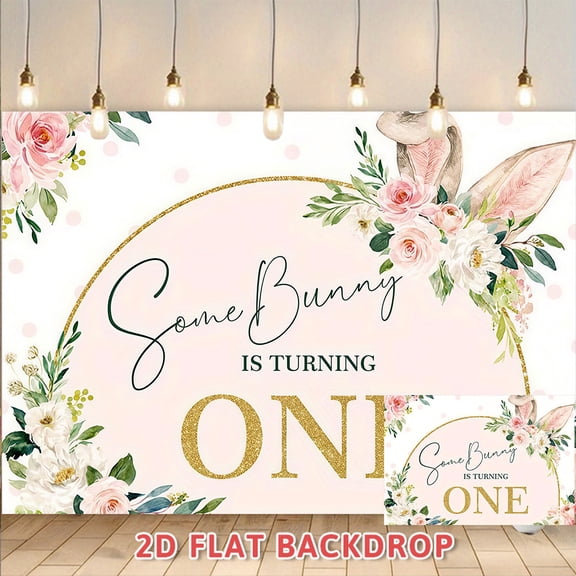 Some Bunny Is Turning One Backdrop, Pink Floral Rabbit Themed Photography Background, Perfect for First Birthday Party Decorations, Photo Booth Props and Party Banner Supplies