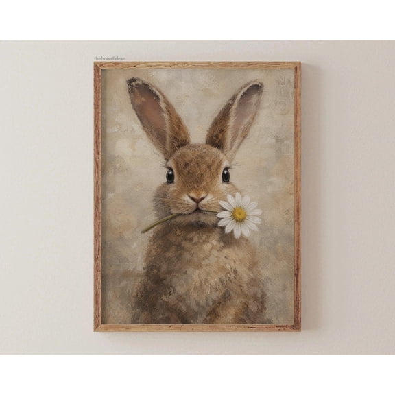Bunny Wall Decor Vintage Rabbit Print Animal Nursery Farmhouse Rustic Decor