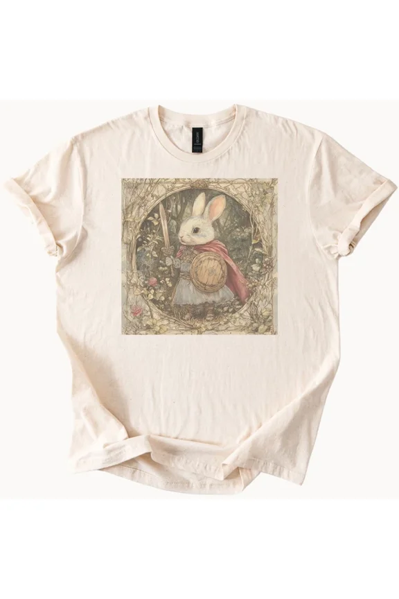 Bunny Warrior Graphic Tee With Sword And Shield In Est Scene Size S-5Xl Heygategoo Tee