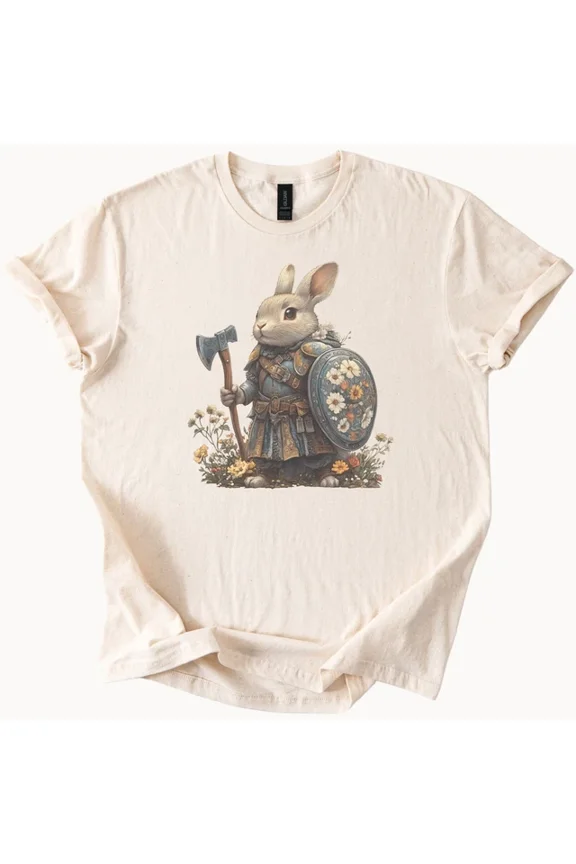 Bunny Warrior Tshirt Floral Shield Rabbit Tee Unisex S-5XL Hot Trending Shirt, Vintage Birthday Gift