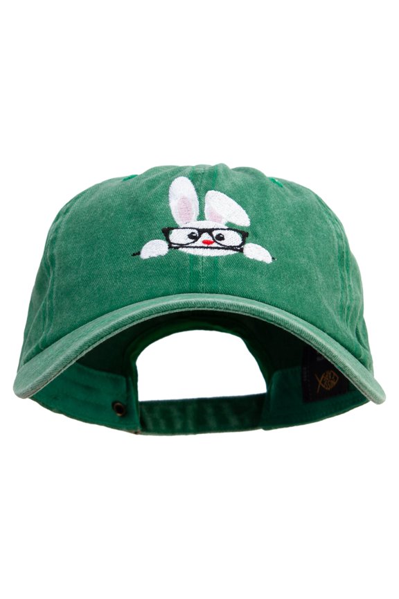 Bunny Wear Glasses Embroidered Unstructured Pigment Dyed Cotton Cap - Kelly Green OSFM