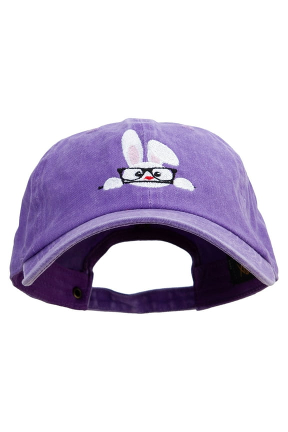 Bunny Wear Glasses Embroidered Unstructured Pigment Dyed Cotton Cap - Purple OSFM