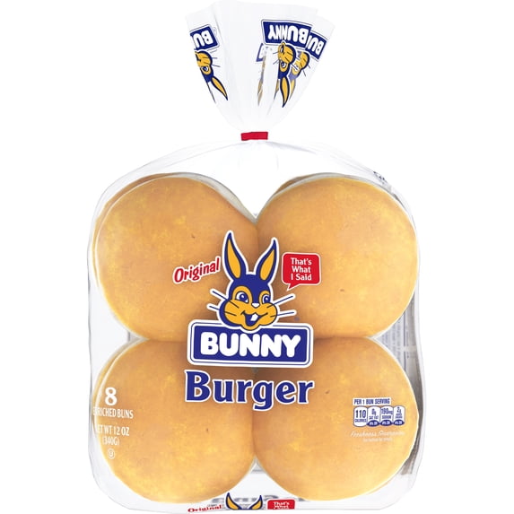 Bunny White Burger Buns, 12 oz, 8 Count