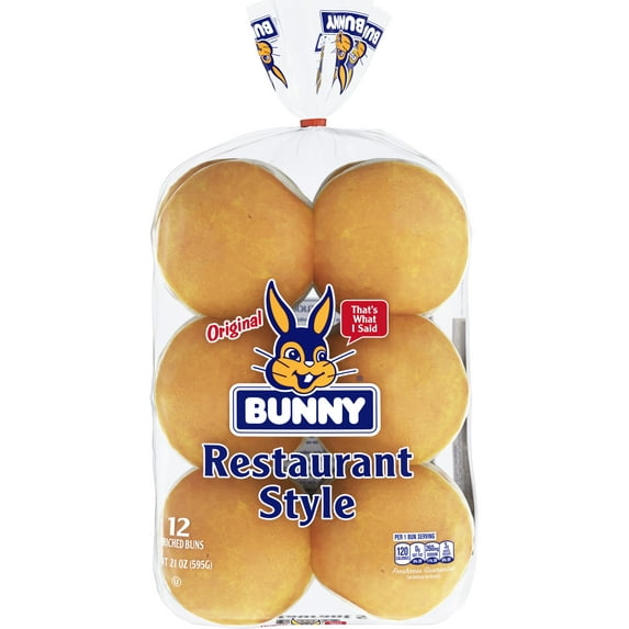 Bunny White Restaurant Style Burger Buns, 21 oz, 12 Count