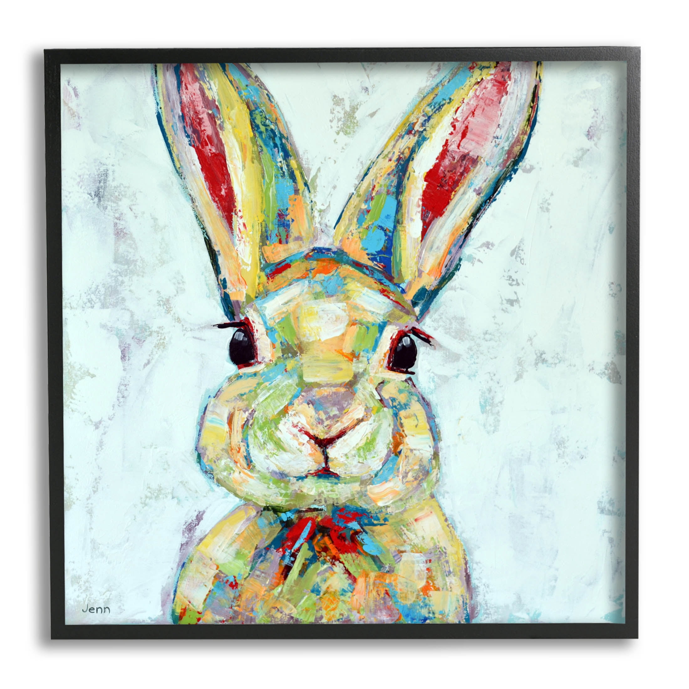 Bunny Wildlife Modern Portrait Animals & Insects Painting Black Framed Art Print Wall Art